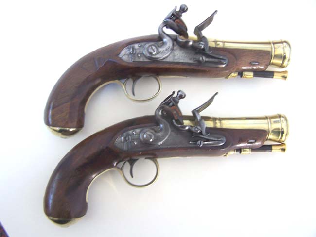 A Rare Pair of English Flintlock brass barreled Blunderbuss Pistols circa 1800